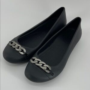 CROCS Gianna Chain Link Ballet Flats in Charcoal/Black, Women's 9